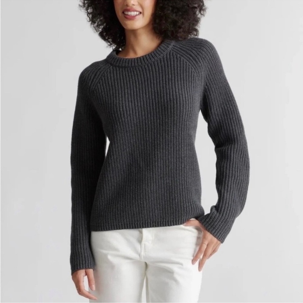 NWOT Quince Womens Organic Cotton Fisherman Crew Neck Sweater Charcoal Gray S